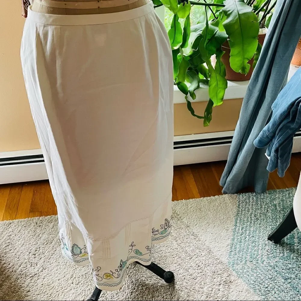 LOFT | long linen embroidered bottom skirt 2P - Picture 3 of 7